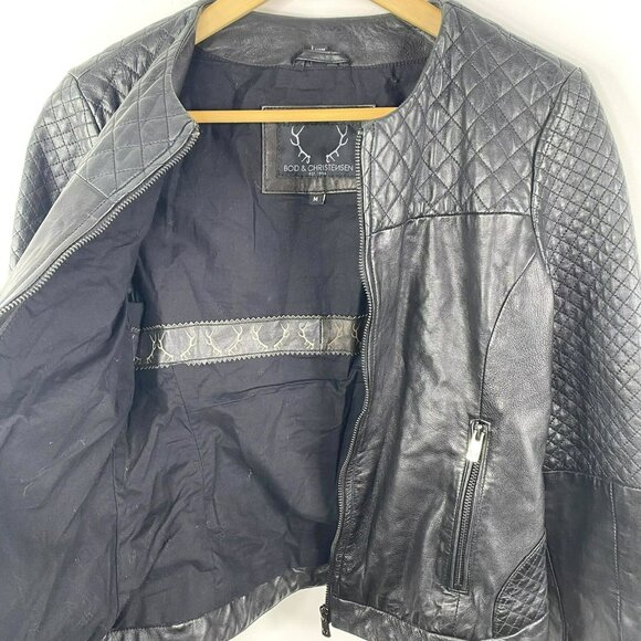Bod & Christensen Leather Jacket Womens Medium Black Moto Biker Style Quilted - Picture 7 of 7